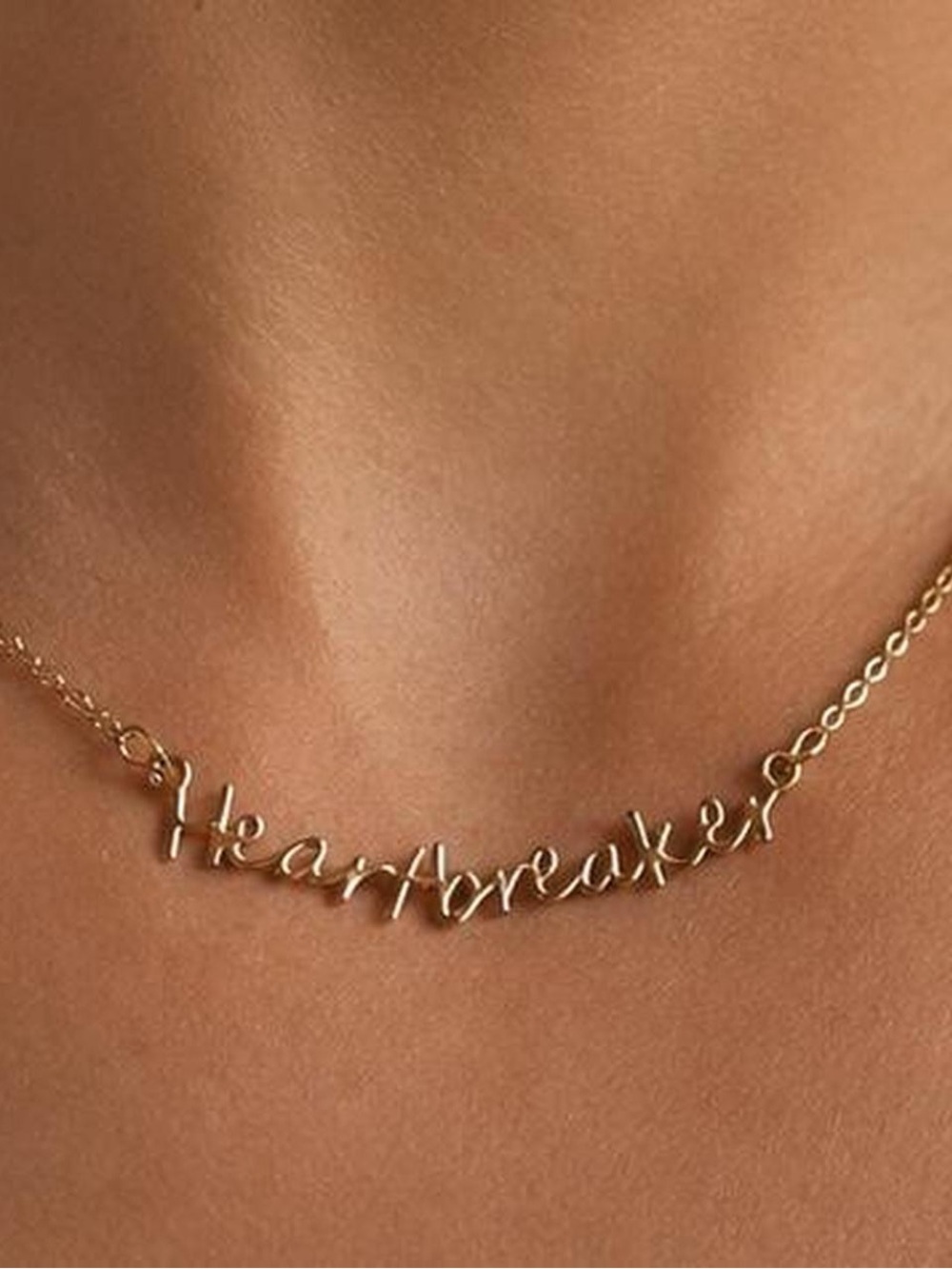 Gold Tone "Heartbreaker" Script Necklace